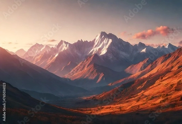 Fototapeta Awesome scene of sunset in the mountains.