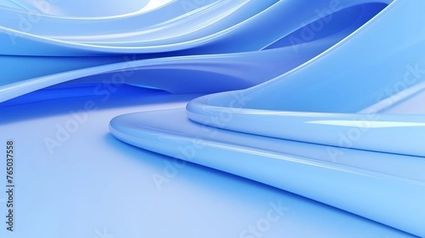 Fototapeta 3d rendering of white and blue abstract geometric background. Scene for advertising, technology, showcase, banner, game, sport, cosmetic, business, metaverse. Sci-Fi Illustration. Product display