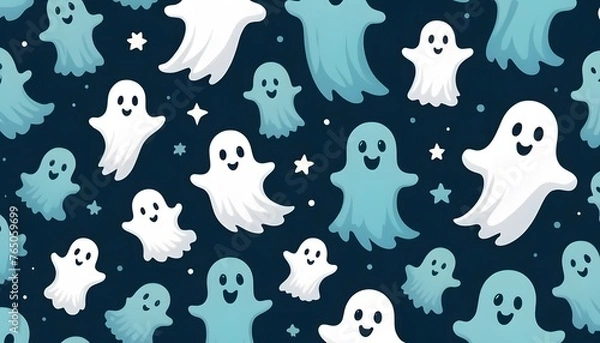 Fototapeta Colorful cartoon ghosts in a seamless repeat pattern wallpaper