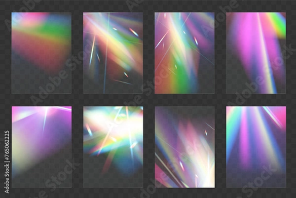 Fototapeta Crystal set glas light rainbow reflection effect.Optical,lights,glare,template.	
