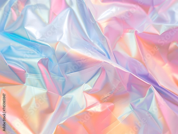 Fototapeta Gradient Abstract. Holographic Rainbow Foil with Light Metal Pastel Pattern. Iridescent Foil Effect Texture. Abstract background with waves