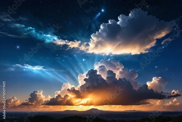 Obraz set of clouds at night with a sky still loaded with sun rays