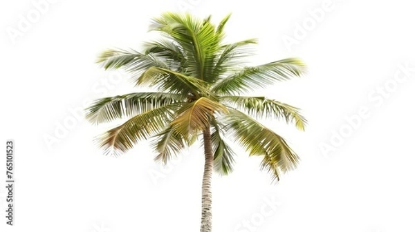 Fototapeta Image of a single coconut palm tree against a white backdrop.