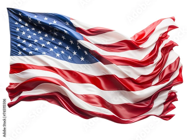 Fototapeta The waving flag of USA, red and white stripes and white stars. Isollated on the transparent background.
