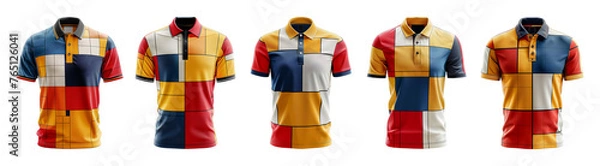Fototapeta set of polo shirts with colorful pattern front view, generative ai