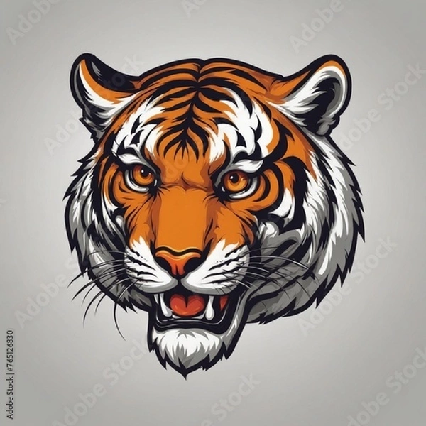 Fototapeta A tiger head with a fierce look on its face. The tiger is orange and black. The tiger's eyes are large and bright 4