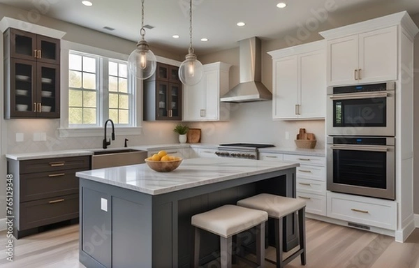 Fototapeta luxury home with kitchen cabinet