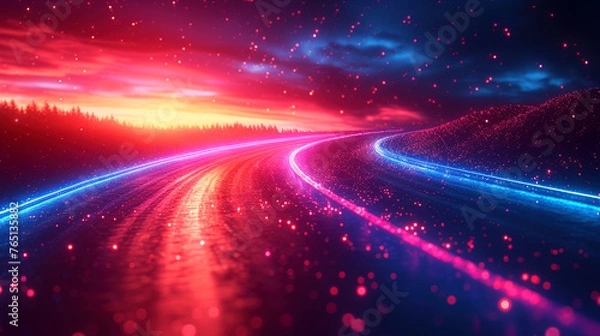 Fototapeta 3D colorful high speed wave lines dimensional abstract background 