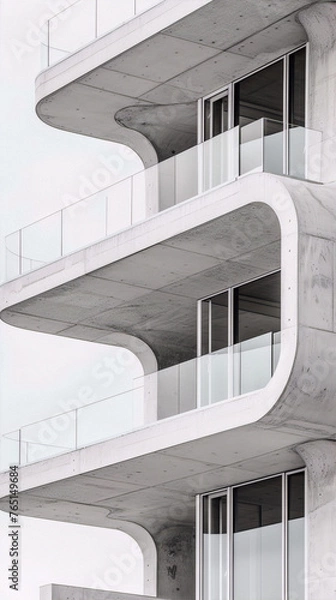 Obraz Modern architecture with curved balconies and sleek lines. Minimalist design and clean lines create a sense of contemporary elegance. Perfect for architectural, design, and urban themes. 
