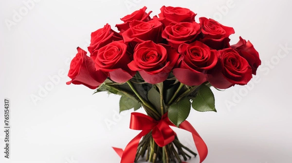 Fototapeta Rose bouquet for proposal, white background сreated with Generative Ai