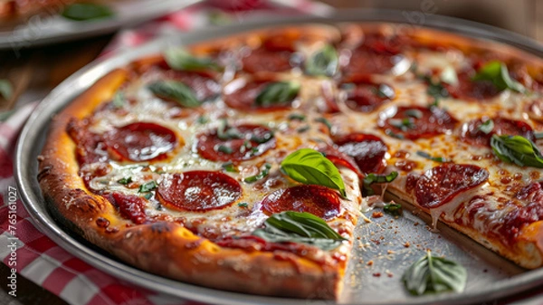 Obraz Pepperoni pizza on a table