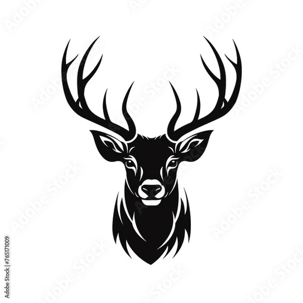 Fototapeta Wildlife Forest Animal Portrait Logo Deer Head with Horns сreated with Generative Ai