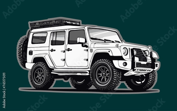 Fototapeta Adventure offroad overland SUV vector, Adventure offroad overland SUV in the mountain vector