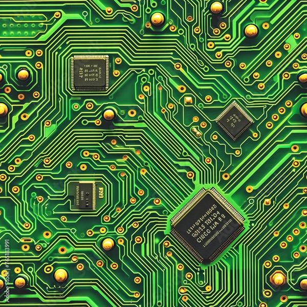 Fototapeta Seamless Circuit Board Pattern in green