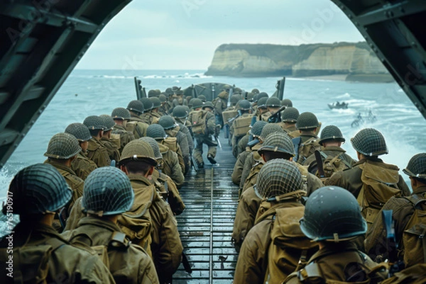 Fototapeta Streamlining Soldier Landings: Allied Forces Simplify Access to Normandy Beaches