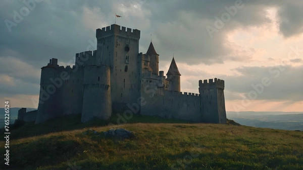 Fototapeta European medieval castle, which is built of pure stone and is very stable.