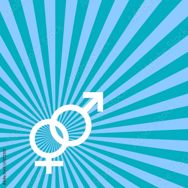 Fototapeta streszczenie niebieskim tle z promieniami i symbolami m ?? czyzny i kobiety