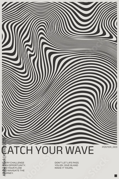 Fototapeta Mid century modern minimalist poster with Wave Pattern, Retro Wavy Background