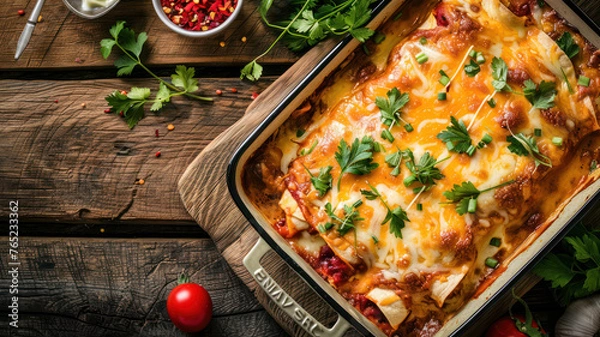 Obraz Cheese enchiladas with copy space