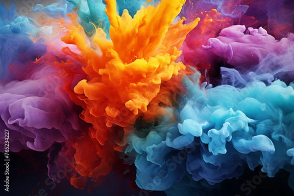 Obraz Abstract colorful acrylic paint splash isolated on white background. Acrylic colors in water.