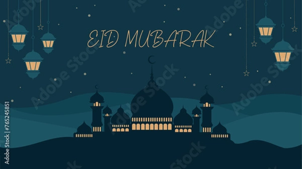 Fototapeta Eid Mubarak or Eid Al Fitr Islamic religious abstract background. Ramadan kareem vector Illustration. Suitable for poster, banner and greeting card.