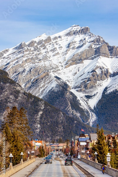 Obraz Snow Covered Cascade Mountain Overlooking Banff Avenue in Canadian Rockies of Banff National Park
