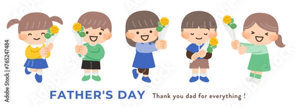 Fototapeta 父の日に黄色いバラを持つ子供たちのイラスト素材