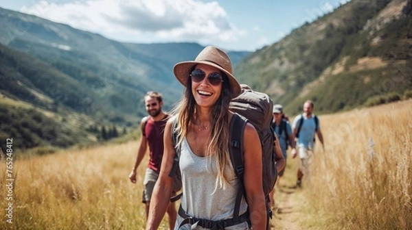 Obraz group hiking in the mountains in summer