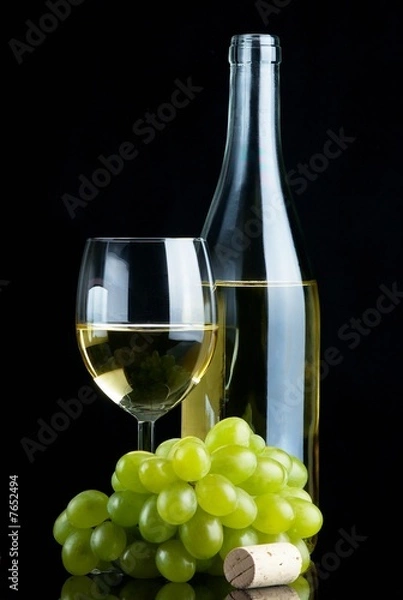 Obraz White wine, black background