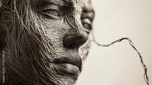Fototapeta A serene wire sculpture portrait radiating tranquility and complexity