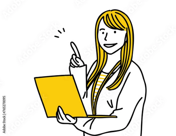 Obraz オフィスで働くノートパソコンを持った女性