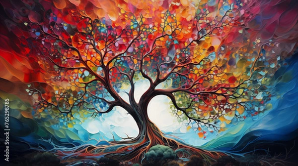 Fototapeta Abstract colorful oil paint tree