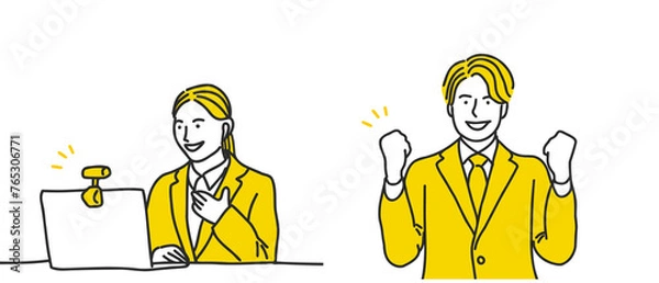 Obraz スーツを着た笑顔の就活生の男女