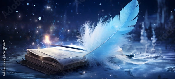 Fototapeta a wizard's quill with a magic spell written on it, ai generative