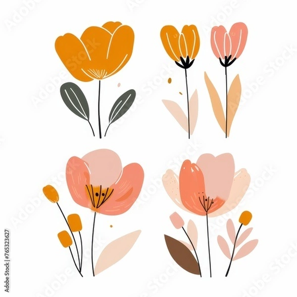 Fototapeta set of flowers hand drawn with watercolors
