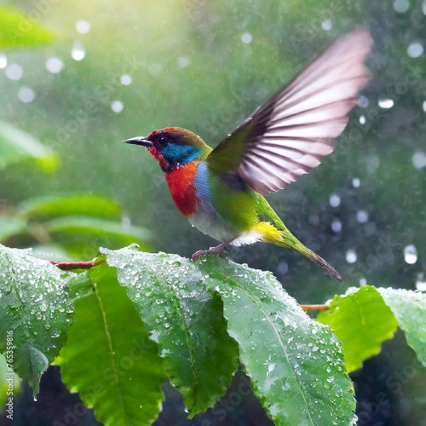 Obraz a leaping bird on a branch