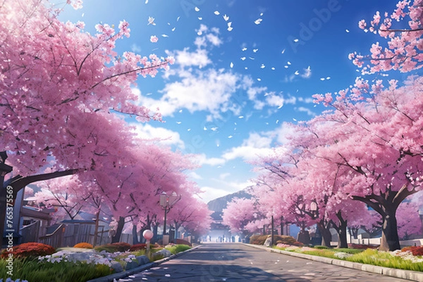 Fototapeta Clear sky with lots of cherry blossoms ai