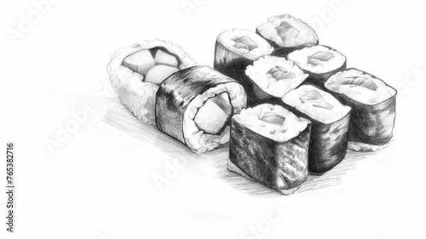 Fototapeta Maki sushi in pencil drawing style 