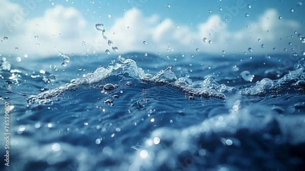 Obraz Close up of ocean wave with cloudfilled sky in the background