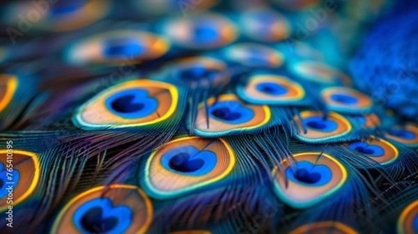 Obraz Closeup of electric blue peacock feather with intricate pattern