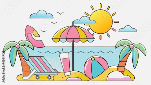 Fototapeta vector art style summer beach background sand en vector 34.eps