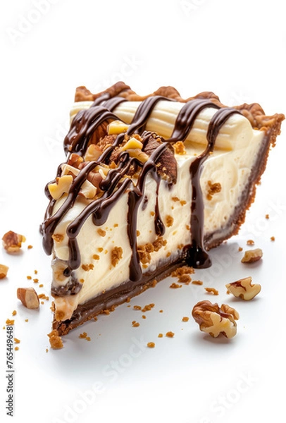 Fototapeta Turtle Cheesecake Slice with Walnuts and Caramel