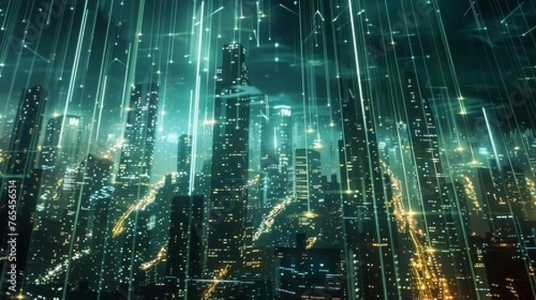 Obraz Digital Metropolis Illuminating the Cityscape with Data Streams and Connectivity
