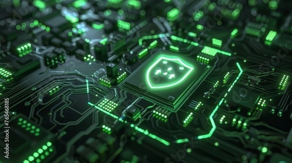 Fototapeta Digital Fortress Illuminated Circuit Board with CuttingEdge Encryption Technology