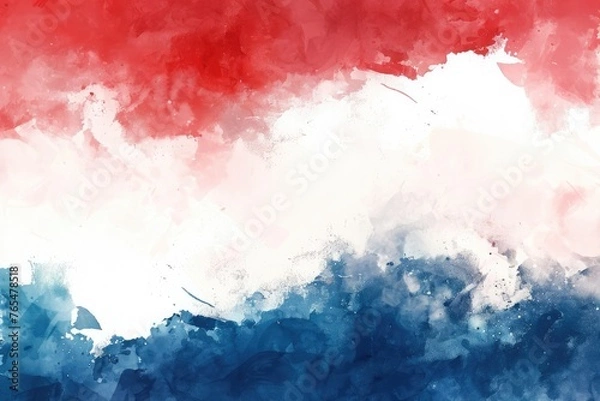 Obraz  background, red white and blue colors with soft faded watercolor border texture design and blank white center, veteran's day or memorial day patriotic color background 