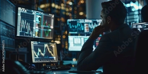 Fototapeta He is deep in thought, possibly analyzing the data or making a decision