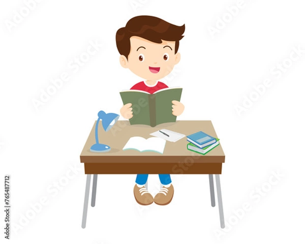 Fototapeta student sitting on desk working for homework 2