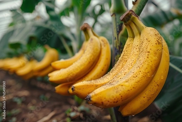 Fototapeta Cluster of Bananas Hanging From Tree