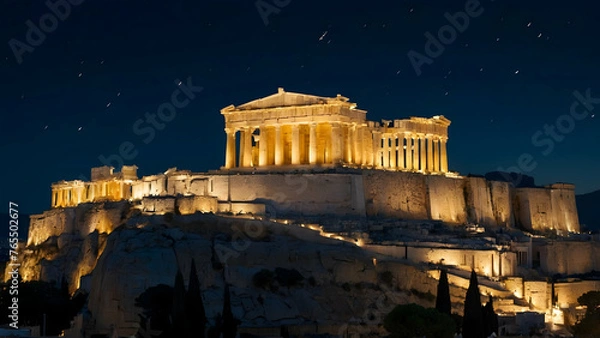 Fototapeta Fairy lights adorning the Acropolis at night Photo real for Legal reviewing theme ,Full depth of field, clean bright tone, high quality ,include copy space, No noise, creative idea