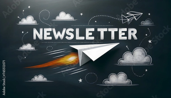 Fototapeta Paper airplane, Email subscription illustration concept, marketing, for newsletter subscription